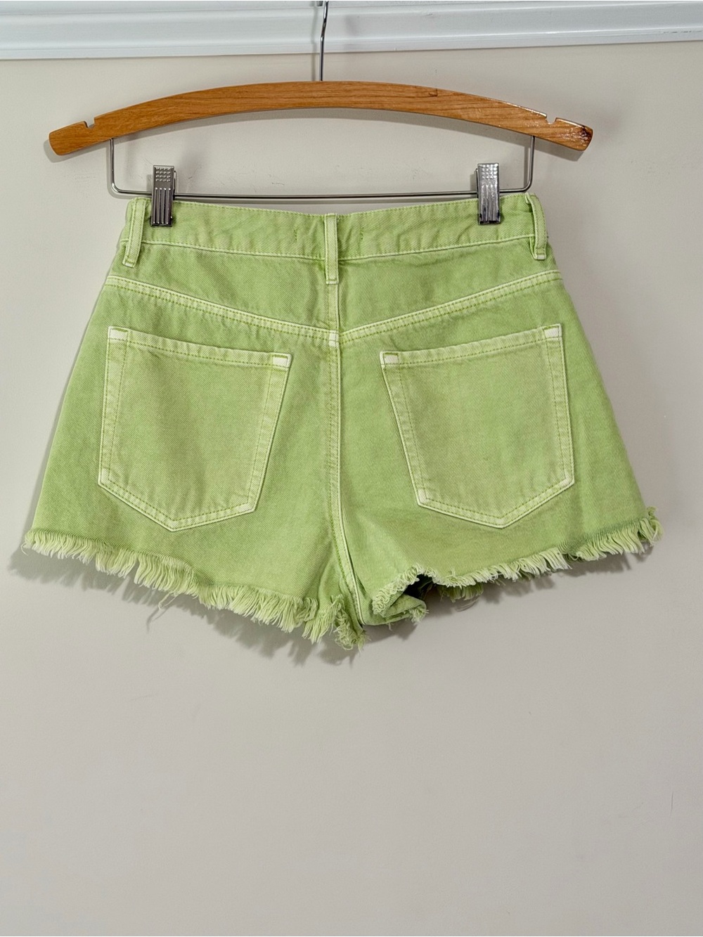PacSun High Rise Festival Lime Green Frayed Hem Denim Shorts - Picture 5 of 9